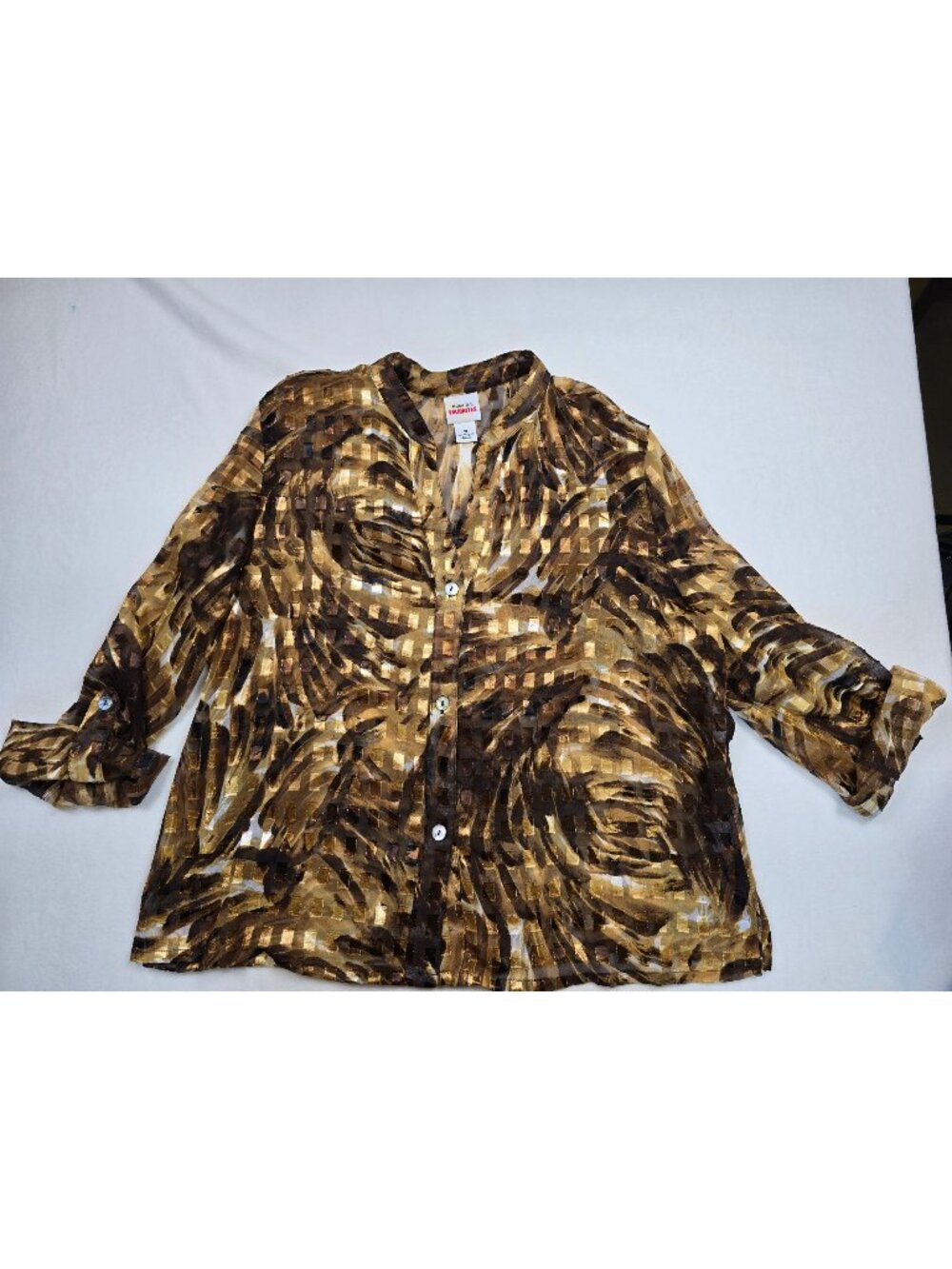Ruby Rd Womens Button-Up Blouse Size 18 Gold/Brown